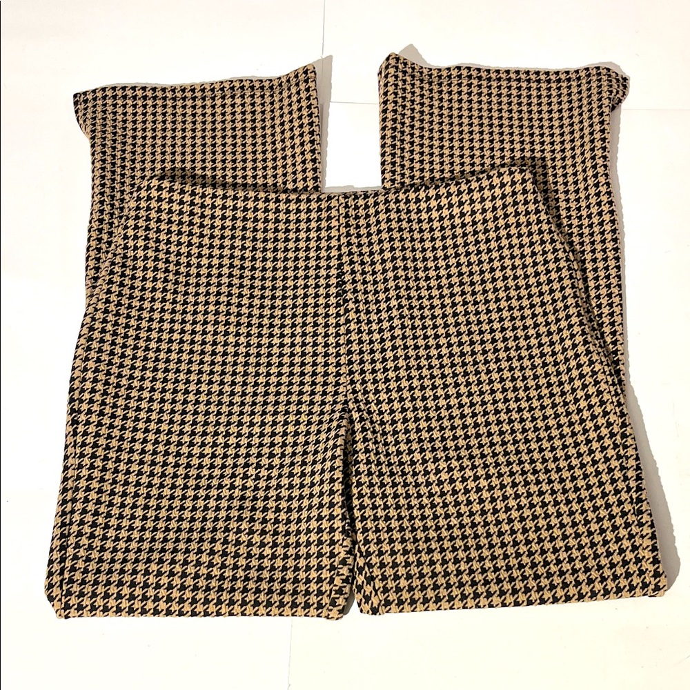 Blue Rain by Francesca's Houndstooth Gingham Flare Pants Tan Brown Black Small